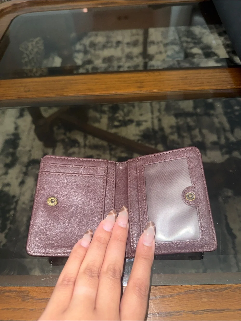 Fossil Burgundy Leather Card Holder with Multicolor Stripes